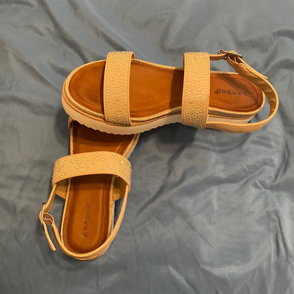 Bamboo, Sandals slightly platforms, gold, silver, shiny